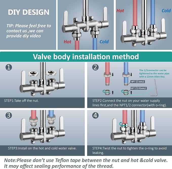 Aolemi Outdoor Shower Kit, Upward-Facing Inlets, Polish Chrome | 3-Inch Center Hot And Cold Mixer Valve, Dual Handles, with Soap Dish For Convenient Outdoor Shower Use