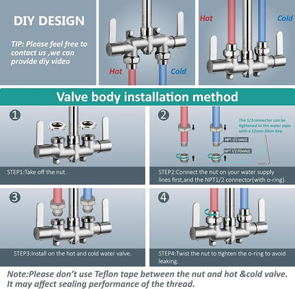 Aolemi Outdoor Shower Kit, Upward-Facing Inlets, Polish Chrome | 3-Inch Center Hot And Cold Mixer Valve, Dual Handles, with Soap Dish For Convenient Outdoor Shower Use