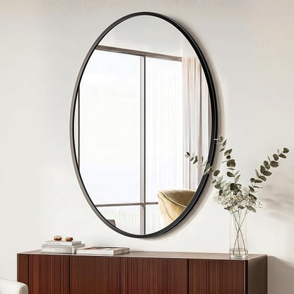 Black Oval Bathroom Mirror for Wall, 26"x38" Bathroom Vanity Mirror | HD Shatterproof Glass, Metal Framed, Oval Vanity Mirrors for Bathroom, Bedroom, Living Room, Entryway, Horizontal or Vertical