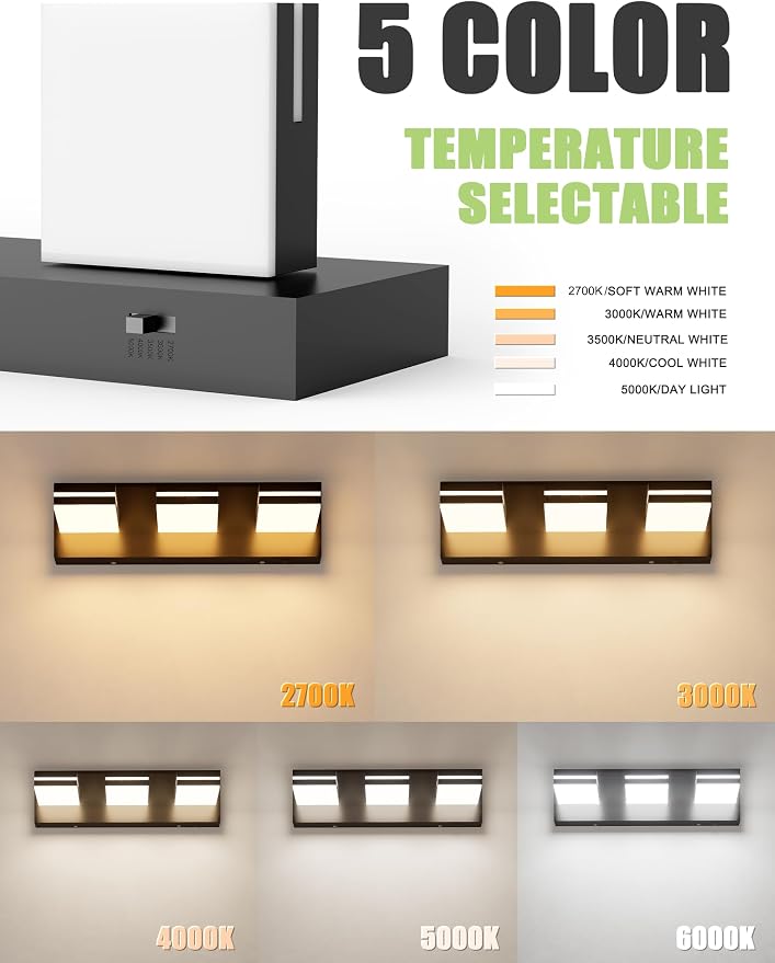 VOLISUN 16.15in Bathroom Vanity Light Fixtures 3 Light, 5CCT Dimmable, Matte Black LED Bathroom Lighting Fixtures Over Mirror, 360°Rotatable Head, LED Vanity Lights for Bathroom