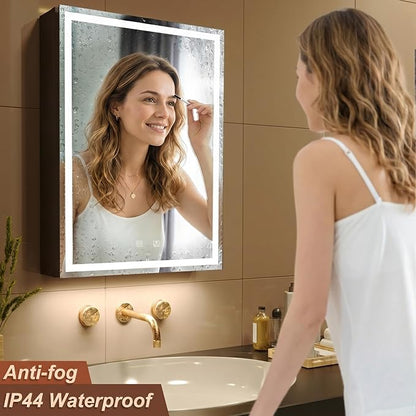 20x28 Inch Aluminum LED Bathroom Mirror Cabinet with Backlit Panel | Light Adjustment, Anti-Fog, Sockets&USBs, High Capacity, Easy to Install