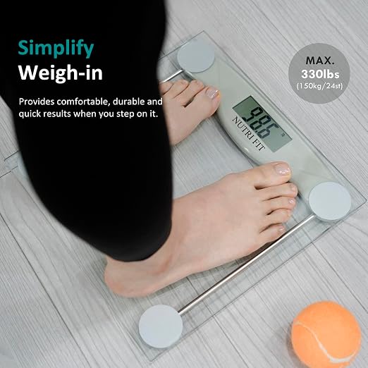 Bathroom Scale for Body Weight Digital Weighing Scale Grey | 0.2lb Steps, 330lb Capacity, Clear Screen, Step-On Technology, Accurate Electric Weight Loss Watcher, Included Battery, Gifts