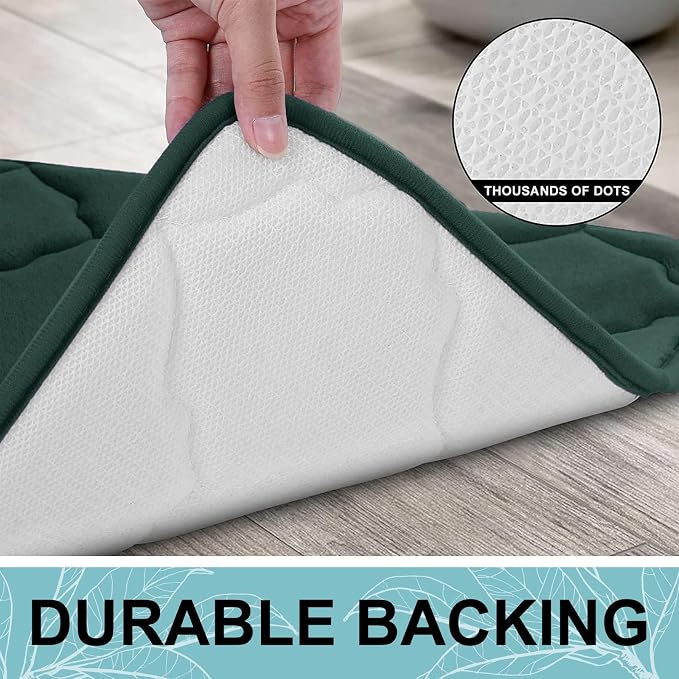 OLANLY Memory Foam Bath Mat Rug 36x24, Ultra Soft and Absorbent Bathroom Rugs, Non-Slip, Comfortable, Machine Washable Bath Carpet for Bathroom Floor, Tub Shower and Home Decor Accessories, Dark Green