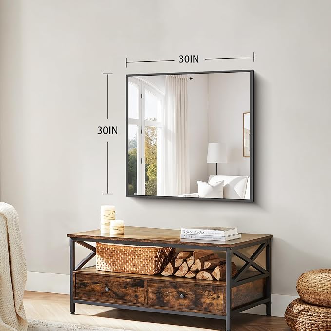 Koonmi Black Bathroom Mirror for Over Sink,Metal Framed 30"x30" Wall Mirror