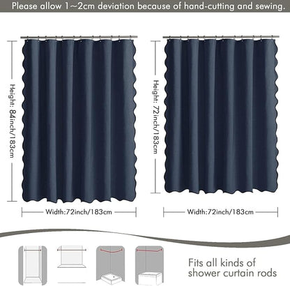 MIULEE 72"x84" Extra Long Scalloped Linen Shower Curtain Navy | Linen Textured, Waterproof, Washable, 12 Metal Hooks, Heavy Duty Cloth, Black Border, Shower Curtain for Bathroom Bathtub