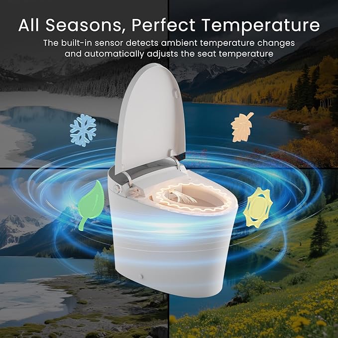 CANEST FC-001 Smart Bidet Toilet, Auto Open Close, 17" ADA Height, ECO Mode | Toilet with Bidet Built in, 1000g MaP Dual Flush, Instant Warm Water, Elongated Heated Seat, Night Light, Deodorization