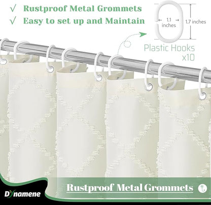Stall Boho Farmhouse Shower Curtain Tufted Geometric 54"x78" Cream | 54 x 78 inch Long, Elegant Tassel, Lightweight Textured Fabric, Water Repellent, Washable, for Narrow Bathroom/Dorm 10 Hooks