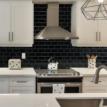 STICKGOO Subway Tile Peel and Stick Backsplash, Thicker Design 12" x 12" Stick on Backsplash Tiles for Kitchen, Bathroom, Wall Tile (10 Sheets, Black with Grey Grout)
