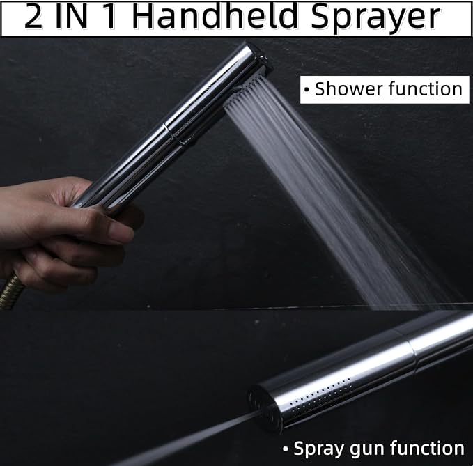 AYIVG Chrome Finish Round Brass 2 In 1 Function High Pressure Handheld Shower Head Sprayer Hand Shower Wand with 59 Inch Hose For Bathroom Shower System