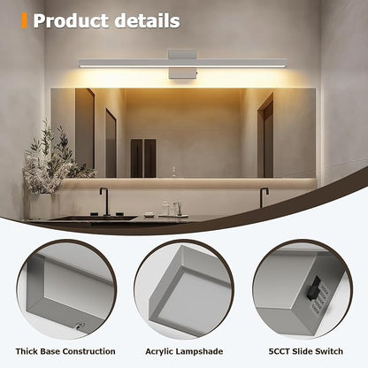 Joosenhouse LED Bathroom Vanity Light 5CCT Dimmable Bathroom Light Fixture | Modern Vanity Lights Bar 32.28 Inch Brushed Nickel Wall Light