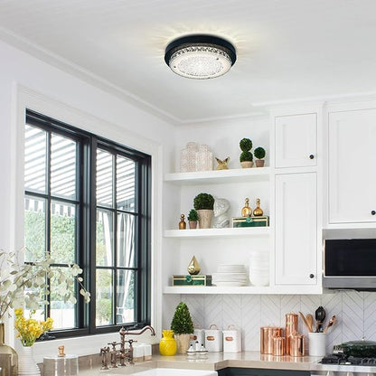 Flush Mount Ceiling Light Fixture 11 Inch Black LED Dimmable Ceiling Lights K9 Crystal Round Light Fixtures Ceiling Mount for Bedroom Bathroom Kitchen