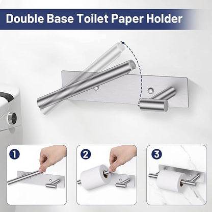 Lairuier Brushed Nickel Bathroom Hardware Set, Adhesive or Screw Wall Mount | Bathroom Accessories Set, Adhesive or Screw Wall Mount Toilet Paper Holder and Hand Towel Bar Holder, No Drill 2 Towel Hooks