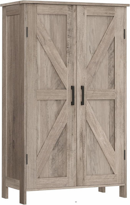Homleke 43.3" H Farmhouse Bathroom Storage Cabinet with Adjustable Shelves | Freestanding Storage Cabinet with Barn Doors for Bathroom, Kitchen, Living Room, Dining Room & Entryway, Greige