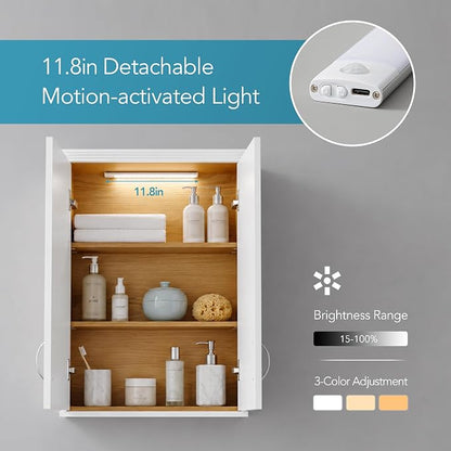 VANIRROR Bathroom Cabinet Wall Mount with DIY Lighting Dual-Tone Design | Wooden Medicine Cabinet Unique Top Over the Toilet Saver Storage Cabinets for Laundry Kitchen Entryway