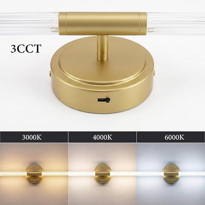 URSOLA 24" Modern LED Bathroom Light Fixtures, Satin Brass 3CCT Dimmable Bathroom Vanity Light Over Mirror, Bathroom Vanity Bath Bar Lights with 360° Removable Acrylic Light Tube