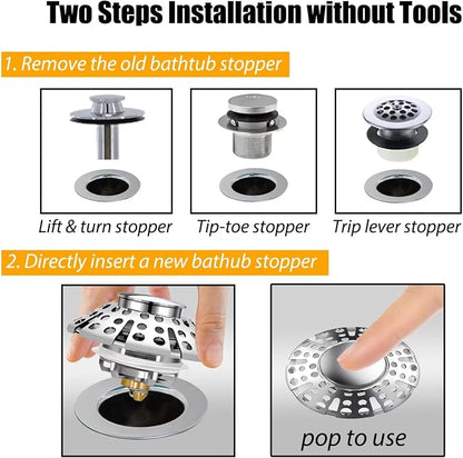 Anlige Bathtub Drain Stopper, Pop Up Tub Stopper with Hair Catcher, Bathtub Plug and Cover with Strainer, Universal for 1.5 to 1.8in Tub Drain