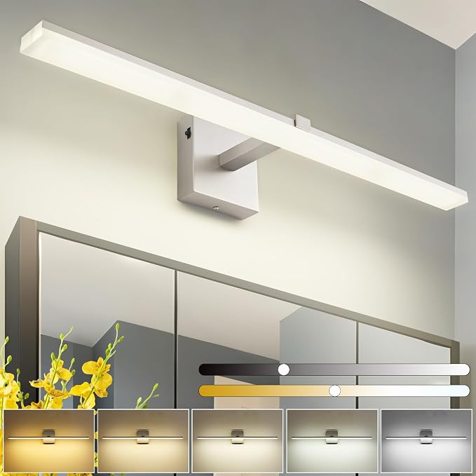 30 Inch Modern Vanity Light for Bathroom Brushed Nickel Over Cabinet Arm Extra Wide LED Bar 5CCT Selectable CRI85+ ETL