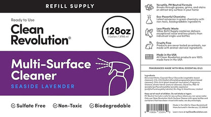Clean Revolution Multi Surface Cleaner Refill Supply, Non-Toxic, Eco-Friendly & Plant-Based, Ready to Use, Seaside Lavender, 128 Fl Oz (Pack of 4)