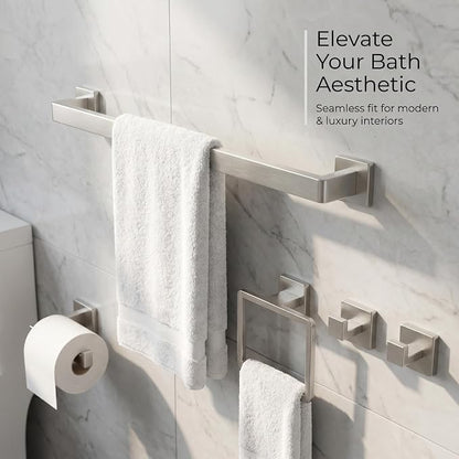 Nevado 5‑Piece Wall Mounted Bathroom Hardware Set | Towel Bar, Toilet Paper Holder, Towel Ring & Robe Hook, Brushed Nickel Bathroom Accessories, 23.6‑Inch Towel Bar