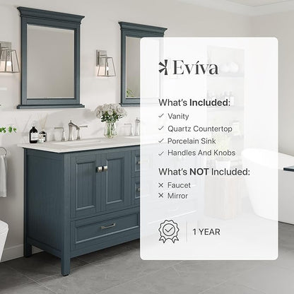 Eviva Britney 60 in. Ash Blue Double Sink Bath Vanity with Carrara Quartz Top and Undermount Porcelain Sinks
