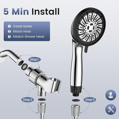 Filtered Shower Head with Handheld,High Pressure Shower Heads with Filters | 8 Mode,Built-in Power Wash,Detachable Anti-clog Nozzles Shower Heads,Water Softener,Remove Chlorine,Hose,Adjustable Bracket