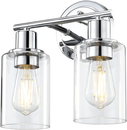 2-Light Chrome Bathroom Vanity Light Fixture Over Mirror,Chrome Vanity Lights for Bathrooms,2 Bulb Bathroom Wall Light Over Sink