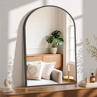 Sweetcrispy 38x30 Bathroom Mirrors for Wall, Arched Mirror for Over Sink | Metal Framed HD Shatter-Proof Glass, Over Sink Entryway, Living Room Home Decor, Black