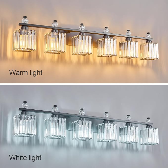 Vanity Lights 6-Light Modern Crystal Vanity Light Sand Black Bathroom Light Fixtures Over Mirror Crystal Bathroom Vanity Lighting Fixtures