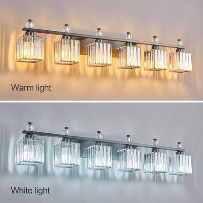 Vanity Lights 6-Light Modern Crystal Vanity Light Sand Black Bathroom Light Fixtures Over Mirror Crystal Bathroom Vanity Lighting Fixtures