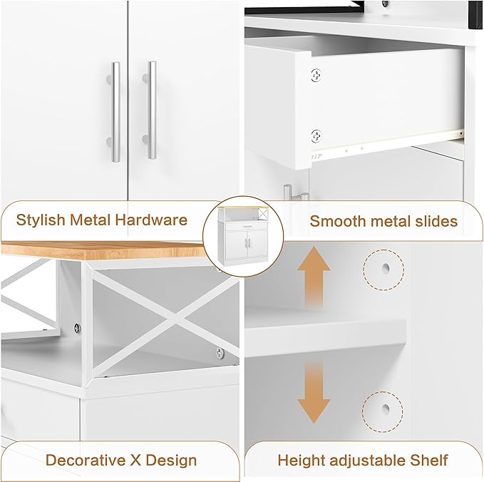 Shintenchi Kitchen Buffet Cabinet with Adjustable Shelf, Modern Kitchen Storage Cabinet,Farmhouse Coffee Bar Cabinet（White）