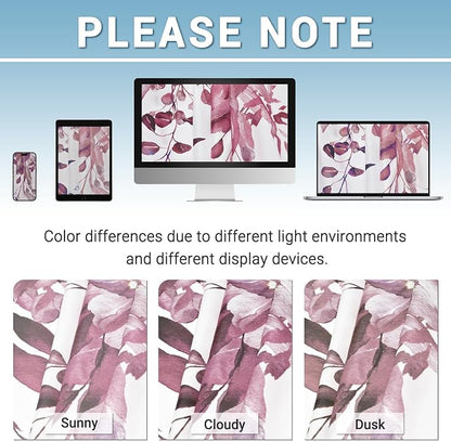 No Hook Shower Curtain with Liner, Eucalyptus Burgundy, 71x74 | Snap in Liner, 3 in 1, Water Repellent, Easy Install, Machine Washable, Hotel Style for Bathroom, Watercolor Pattern