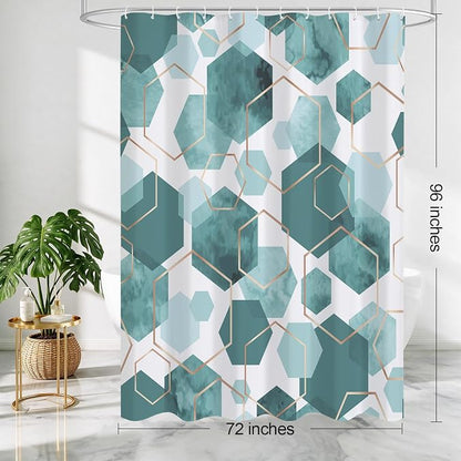 Litabel Extra Long Geometric Shower Curtain for Bathroom, 72x84 | Extra Long Modern Minimalist Shower Curtais, Teal Geometric Art Print Abstract Waterproof Bath Curtain
