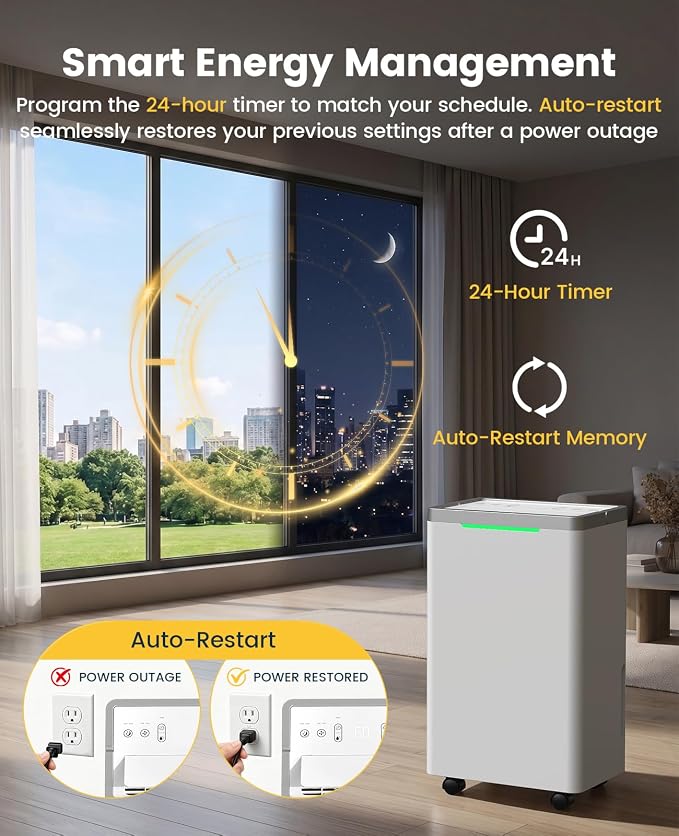 34 Pints Dehumidifier for Basement, with Drain Hose, 38dB Quiet, 2500 Sq.Ft | Continuous Drain, Auto Defrost, 24H Timer, Child Lock, Smart Humidity Control for Home, Large Room, Bedroom, Bathroom