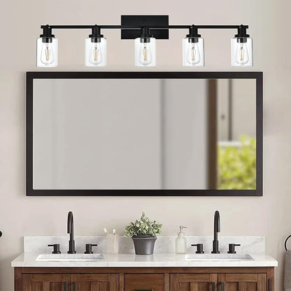 MELUCEE 5 Light Vanity Lights for Bathroom with Rotatable Light Head, Black Ceiling Light Fixture with Clear Glass Shade, Modern Spotlight Track Lighting Kit for Hallway Porch Foyer Bath