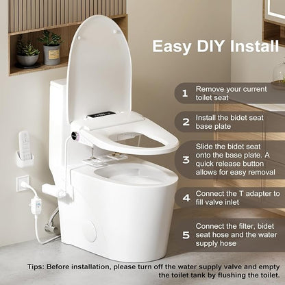 LOUPUSUO Electric Bidet Toilet Seat with Instant Warm Water Elongated | Heated Toilet Seat with Soft Closed Lid,Multiple Cleaning Modes,Warm Air Dryer,Soft Closed Lid, Saved User Settings