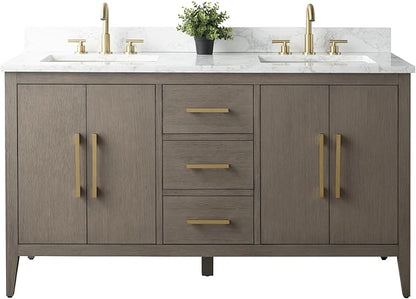 Vanity Art 60 inch Bathroom Vanity with Double Sink & Ceramic Top, Vanity Cabinet with Soft-Closing Doors, Drawers, Solid Wood Frame, Driftwood Gray, VA9060-DDG-GB1