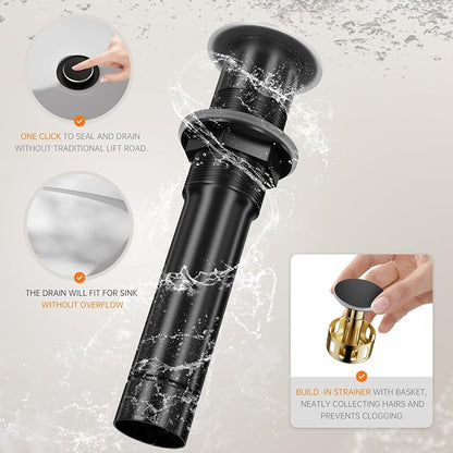 Matte Black one Hole Tall Bathroom Vessel Sink Faucet, Single Hole Single Handle Vanity Bathroom Faucet, with Pop Up Drain and Water Supply Line, FH02-MB-V