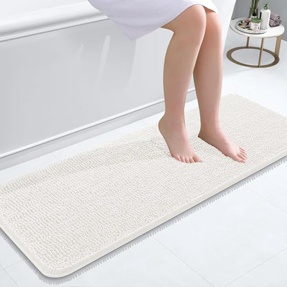 OLANLY Bathroom Runner Rugs 47x17, Extra Soft Absorbent Chenille Bath Rugs | Ivory, Quick-Drying Rubber Backing, Machine Washable Long Bath Mat for Bathroom Floor, Tub and Shower, Home Decor Accessories