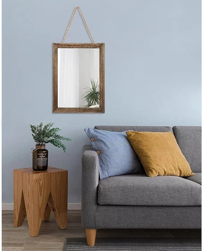 AAZZKANG Rustic Wood Mirror Rectangle Decorative Wall Mirrors with Frame | Bedroom Living Room Bathroom Entryway Hanging Small Brown