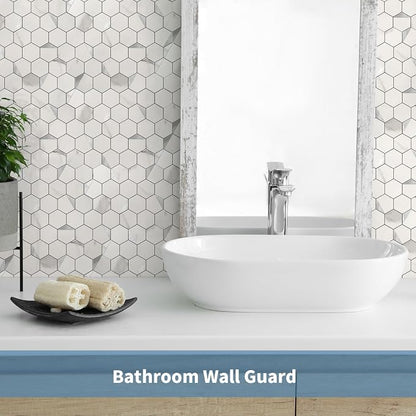 Hexagon Peel and Stick Backsplash for Kitchen Wall,20 Sheets Heat Resistant Stick on Backsplash PVC Tiles, 12'' Gray White Marble Waterproof Peel and Stick Tile for Bathroom