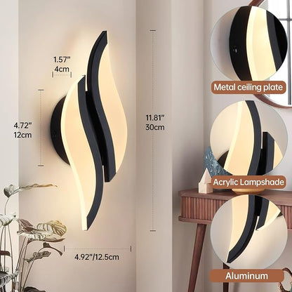 CANEOE Modern LED Wall Sconce 3000K Black Indoor Wall Light Fixtures Acrylic Wall Sconce Lighting for Living Room Bedroom Bedside Bathroom Hallway Stairway Wall Lamp (Black, 1 Pack, 3000K)