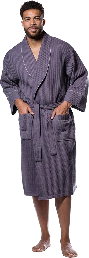 Turquaz Womens Lightweight Waffle Kimono Bathrobe for Men - Soft Quick-Dry Spa & Summer Towel Robe, Cotton Blend