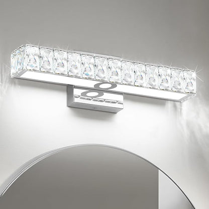 SOLFART Crystal Bathroom Vanity Lights Over Mirror, Chrome Bathroom Light Fixture, 16.5 Inch LED Lights for Bathrooms Vanity Lights for Bath Chrome