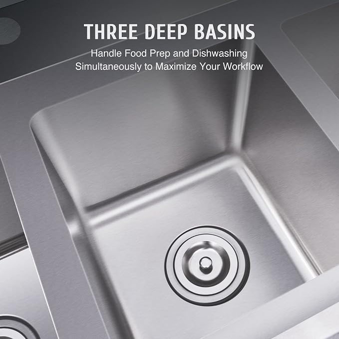 NSF Stainless Steel 3 Compartment Commercial Sink 11x10x10 Inch Basins, Kitche Station Utility Sink for Restaurant Bar Home Laundry Room Garage