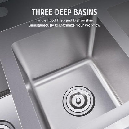 NSF Stainless Steel 3 Compartment Commercial Sink 11x10x10 Inch Basins, Kitche Station Utility Sink for Restaurant Bar Home Laundry Room Garage