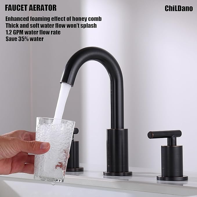 Bathroom Faucets with Pop Up Drain and Water Faucet Supply Hose, 8 Inch Widespread Bathroom Faucet 3 Hole 2 Handle, ChiLDano Oil Rubbed Bronze Bathroom Faucet CH2183ORB
