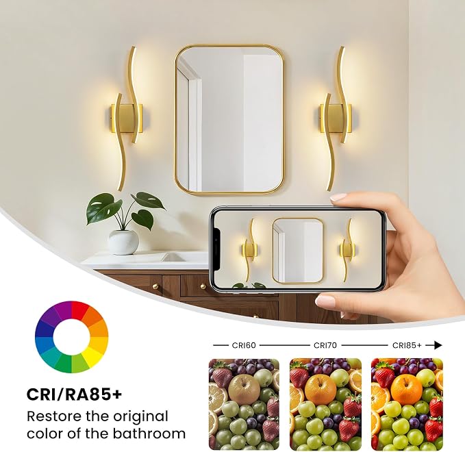 Gold LED Bathroom Vanity Lights: 23.6 Inch 16W Bathroom Lighting Fixtures Over Mirror 5CCT Dimmable 2700-5000K Vanity Lights Modern Bath Sconces Wall Light for Mirror Cabinets Bedroom Living Room