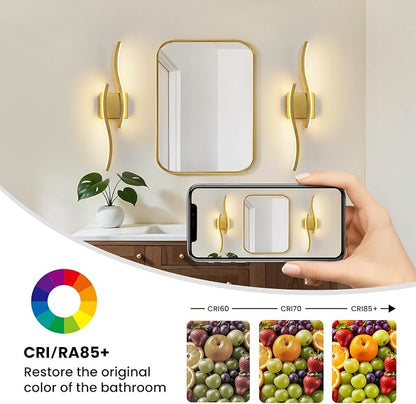 Gold LED Bathroom Vanity Lights: 23.6 Inch 16W Bathroom Lighting Fixtures Over Mirror 5CCT Dimmable 2700-5000K Vanity Lights Modern Bath Sconces Wall Light for Mirror Cabinets Bedroom Living Room
