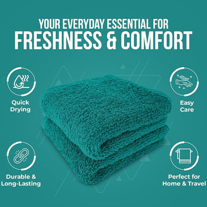 DAN RIVER 12 Pack Cotton Wash Cloths Set for Showering [12x12] Teal | Lighter Weight, Quick to Dry, Super Soft & Absorbent Face Towels, Hotel Quality, Perfect for Bathroom, Gym, Spa