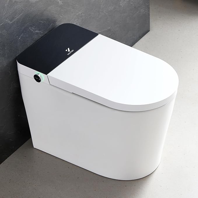 One Piece Toilet, Modern Bathroom Tankless Toilets Bowl, Updated PP Lids & Dual 1.0/1.28 GPF Foot Sensor Power Flush, 18 inch Comfort ADA Height Soft Closing Seat, 12" Rough-in, CEC Certified